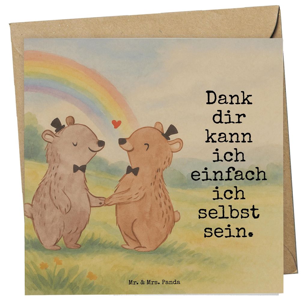 Mr. & Mrs. Panda Glückwunschkarte Bären Gay Pride Design - Weiß - Geschenk, doppelkarte, Grußkarte, Klappkarte, faltkarte, anlasskarte, Hochzeit