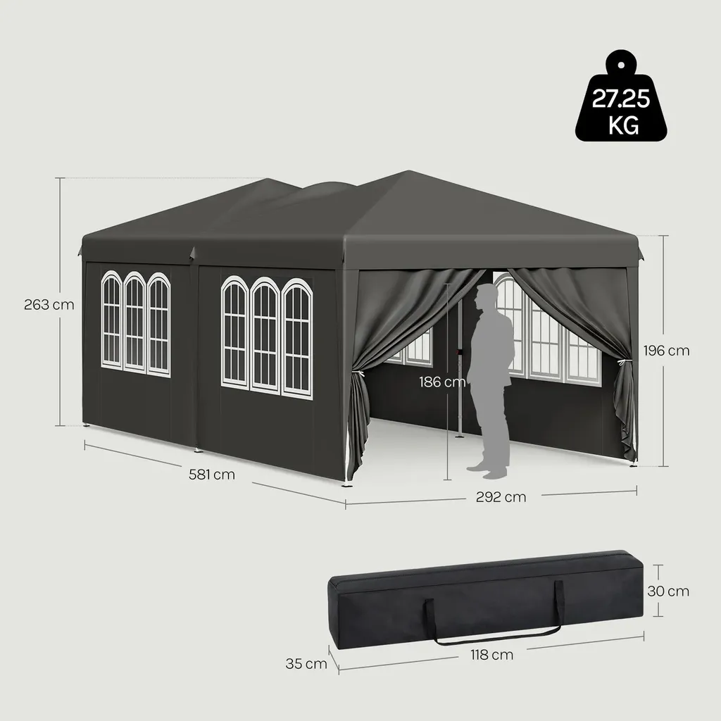 Barnum de réception 6x3 m pliant gris imperméable avec hauteur réglable - 2