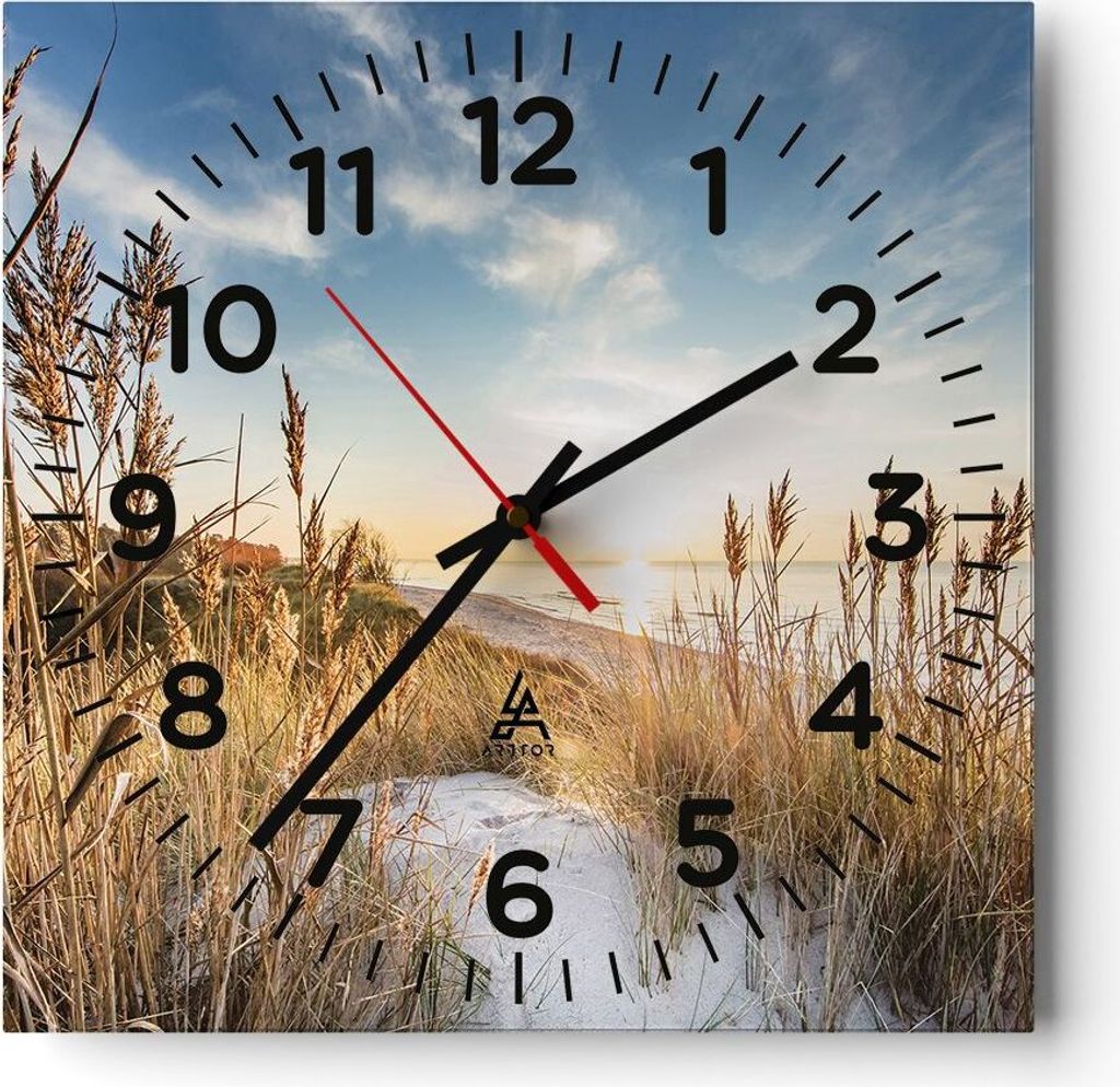 Wanduhr - Quadrat - Glasuhr - Ähren Küste Sonne - 30x30cm - Produktbild 