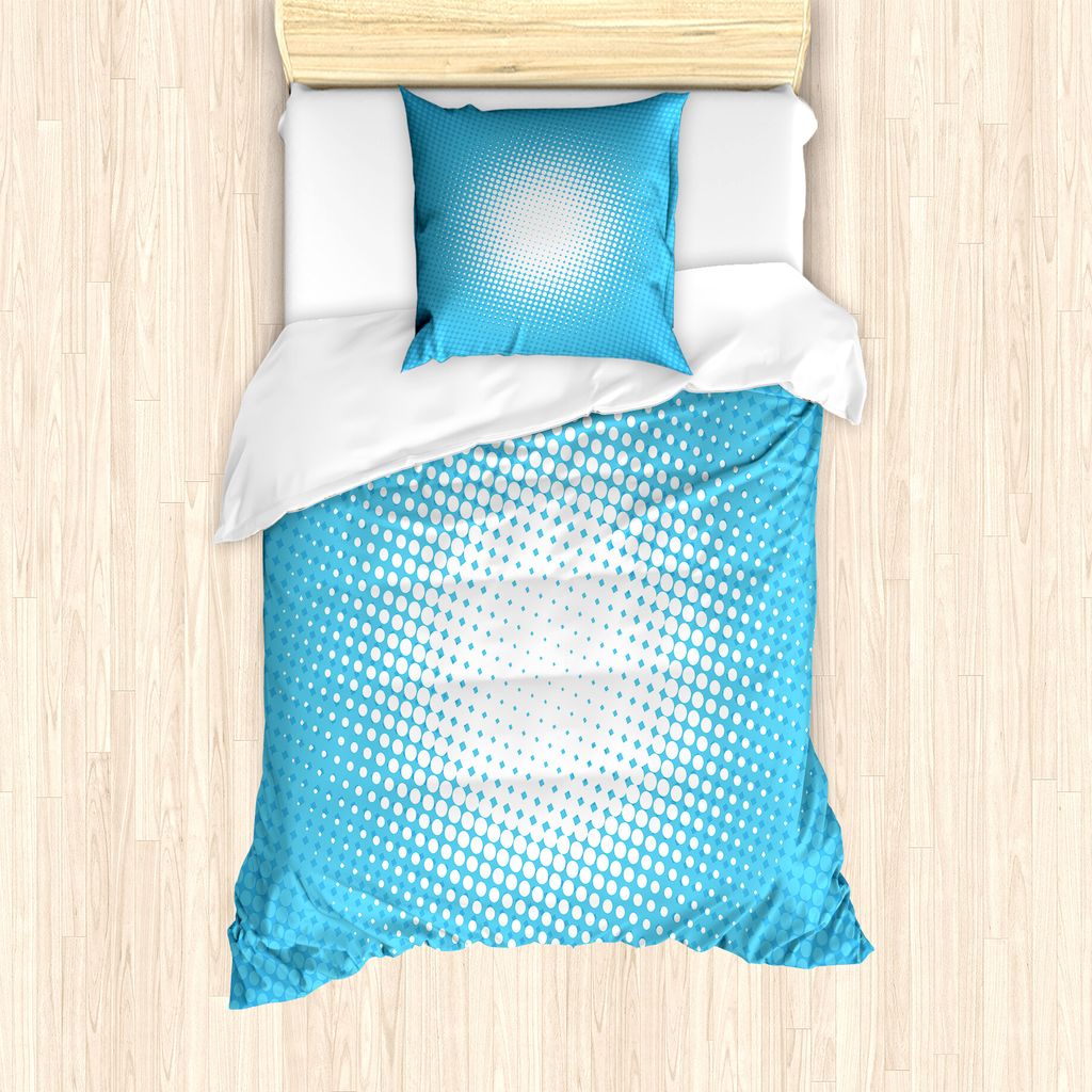 ABAKUHAUS Vintage Blue Bettbezug Set für Einzelbetten, Sunny Haze Faded Dots, Milbensicher Allergiker geeignet mit Kissenbezug, 135 cm x 200 cm - ...