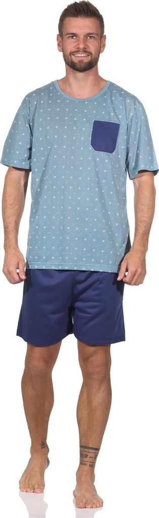 Herren Pyjama Short und T-Shirt Schlafanzug, Petrol/M