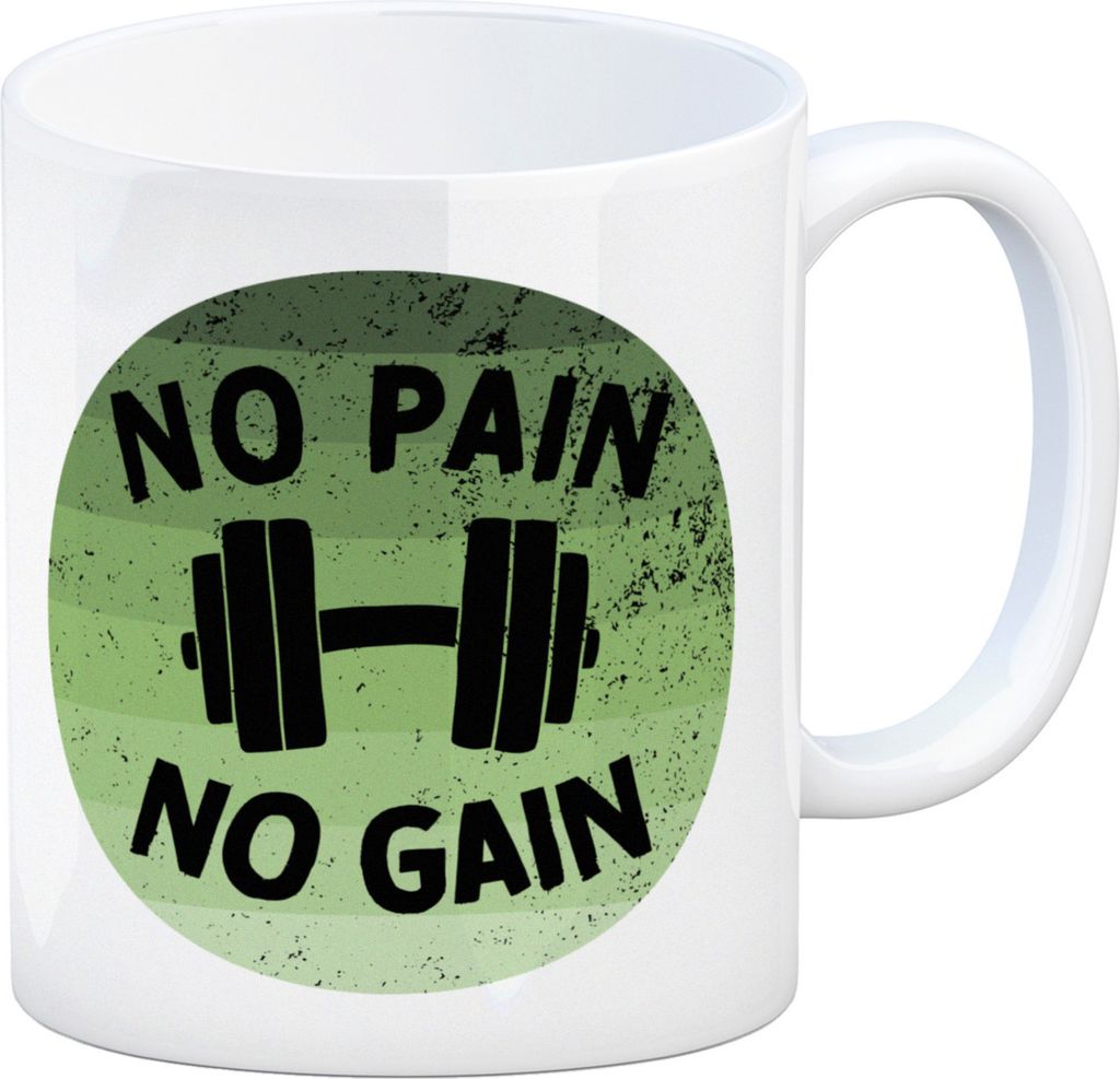 No pain no gain Fitness Kaffeebecher mit Hantel