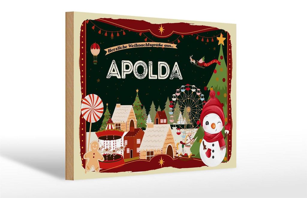 Holzschild Weihnachten Grüße aus APOLDA Geschenk 30x20cm