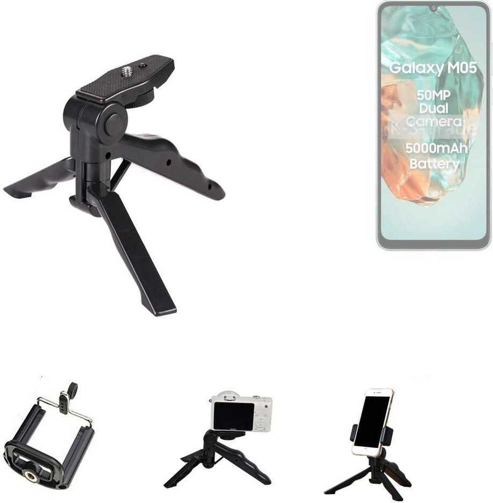 K-S-Trade Stativ Tisch-Ständer Dreibein Handy-Stativ Ständer kompatibel mit Samsung Galaxy M05 Mini-Stativ Smartphone Tripod Handy-Stativ aus