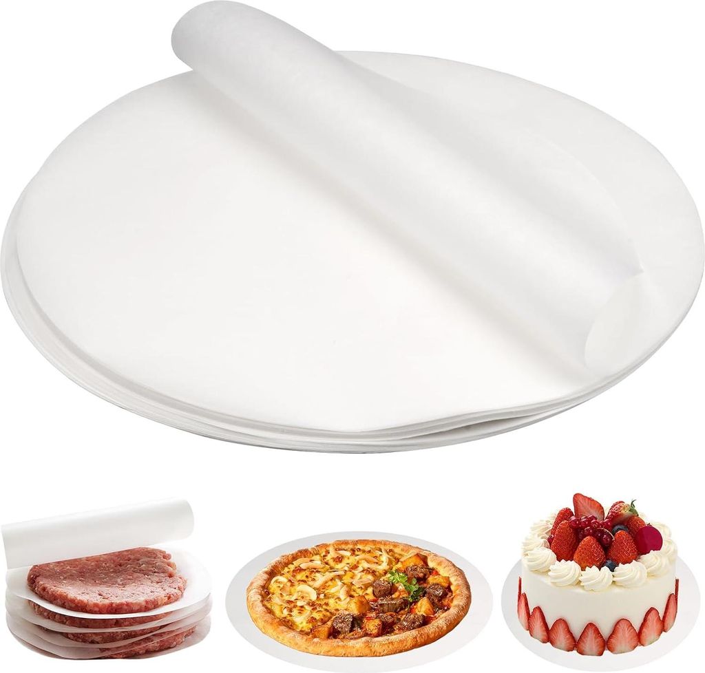 Backpapier Rund 150 Stš¹ck, 26 cm Antihaft Baking Parchment Rund, Rund Pergament Papier fš¹r Hei?luftfritteusen, Burger Papier, Antihaftbeschic...