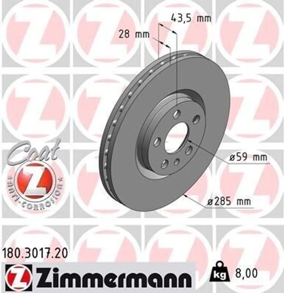 Disque de frein pour Peugeot 807 et Citroën C8 - Zimmermann 180.3017.20