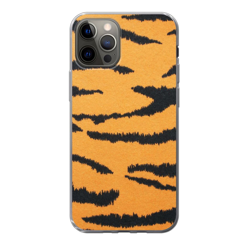 MuchoWow Handyhülle Schutzhülle Hülle für iPhone 12 Pro Tigerdruck - Braun - Orange Silikon Softcase Handy Hülle - Abdeckung