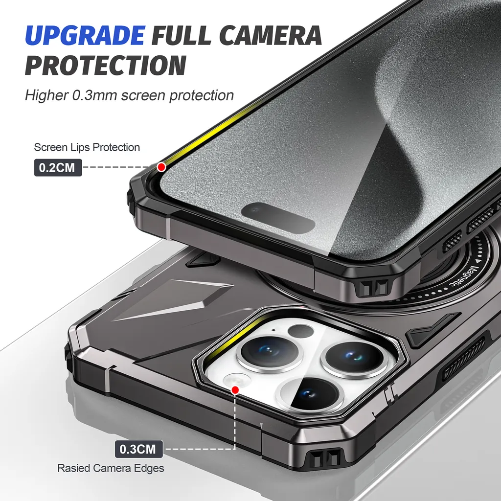 Cover Robusta iPhone 15 Plus MagSafe Doppio Strato Grigio con Stand - 8