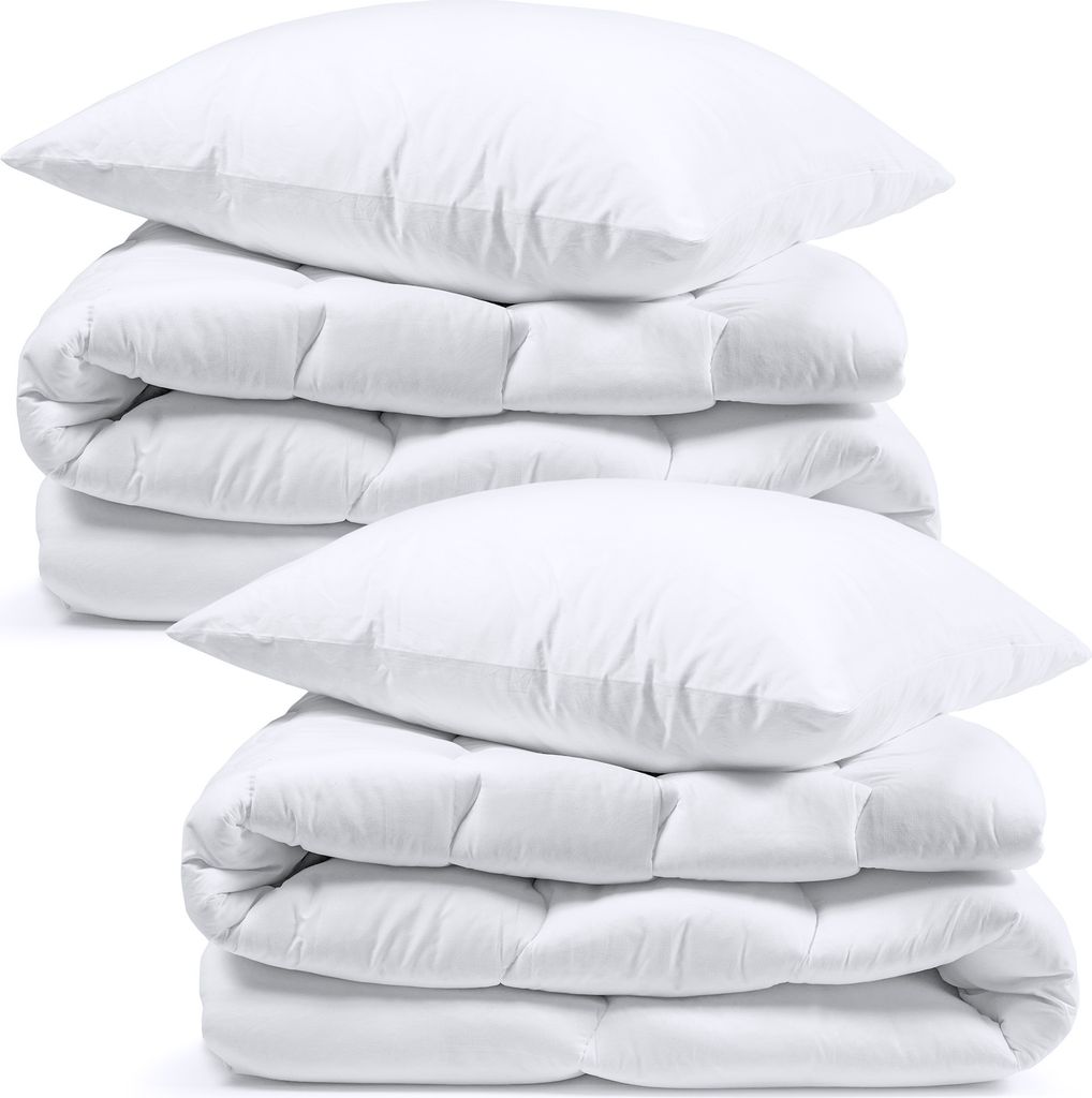 Bettdecke Winterdecke 135 x 200 cm - Steppdecken Schlafdecke warm Steppbettdecke Weiß Set: 2 X Weiße Bettdecke mit 2 Stück Kissen 80X80