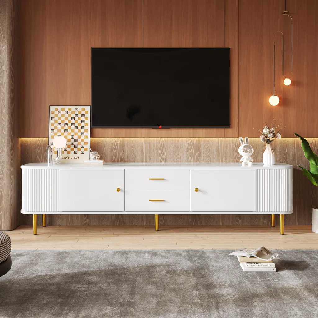 Meuble Multimédia 170cm pour Grand Écran, Rangement Salon 4 Tiroirs