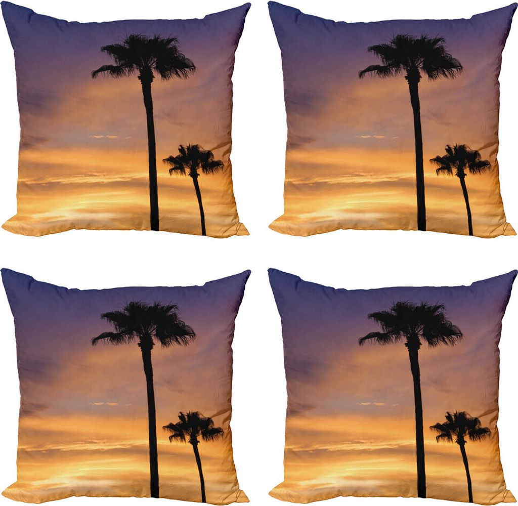 ABAKUHAUS Palme Kissenbezug Set (4 Stück), Exotic Coconut Dreamy, Moderner Doppelseitiger Digitaldruck, 60 cm x 60 cm, Gelb Schwarz