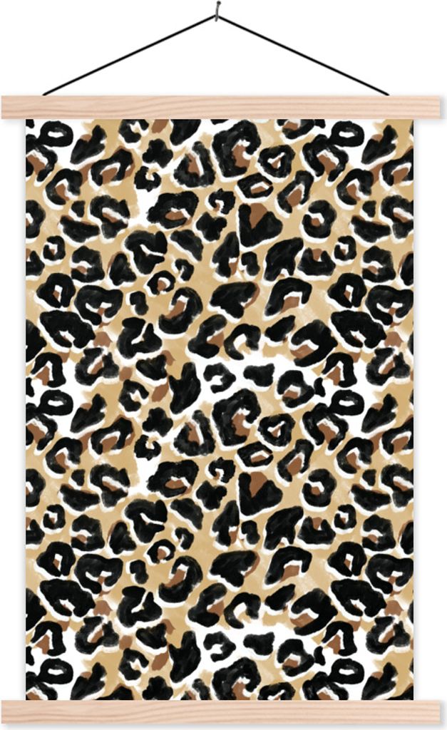 MuchoWow Textilposter Pantherdruck - Aquarellfarbe - Braun - Schwarz 120x180 cm mit holzfarbenen Rahmen - Textil-Plakat