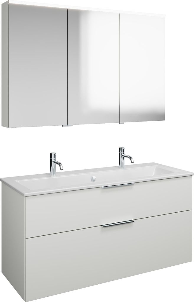 burgbad Eqio Set, bestehend aus Spiegelschrank rechts, Keramik-Waschtisch Slim mit 2 Armaturbohrungen und Waschtischunterschrank, Breite 1220mm, SH...