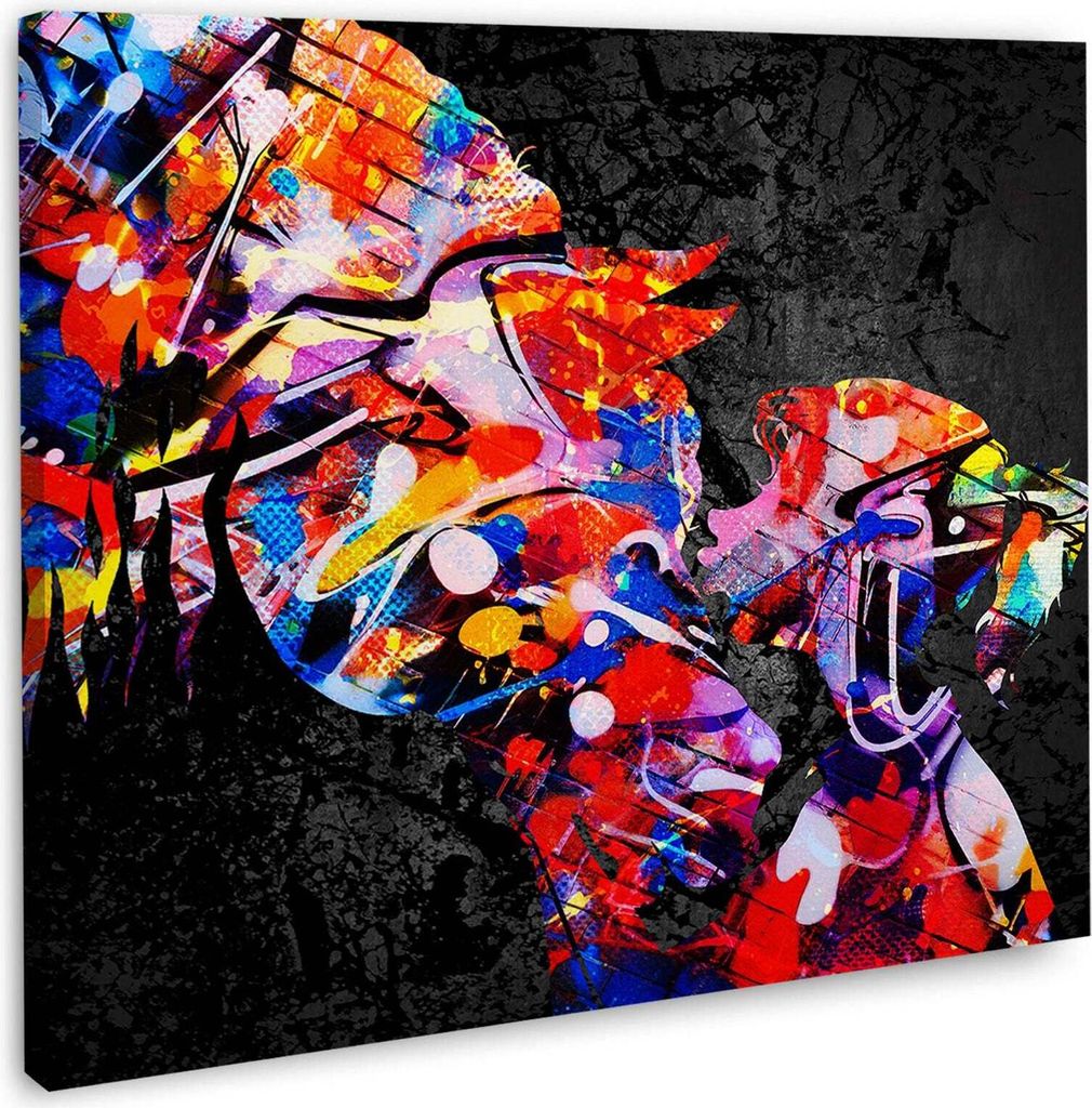 Mädchen mit Pferd abstrakt Pop Art Leinwandbild Wandbild Kunstdruck XL Deko: 60x60x2cm