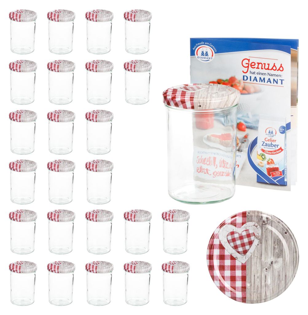 25er Set Sturzglas 435 ml To 82 Deckel Holz Herz rot incl. Produktbild 