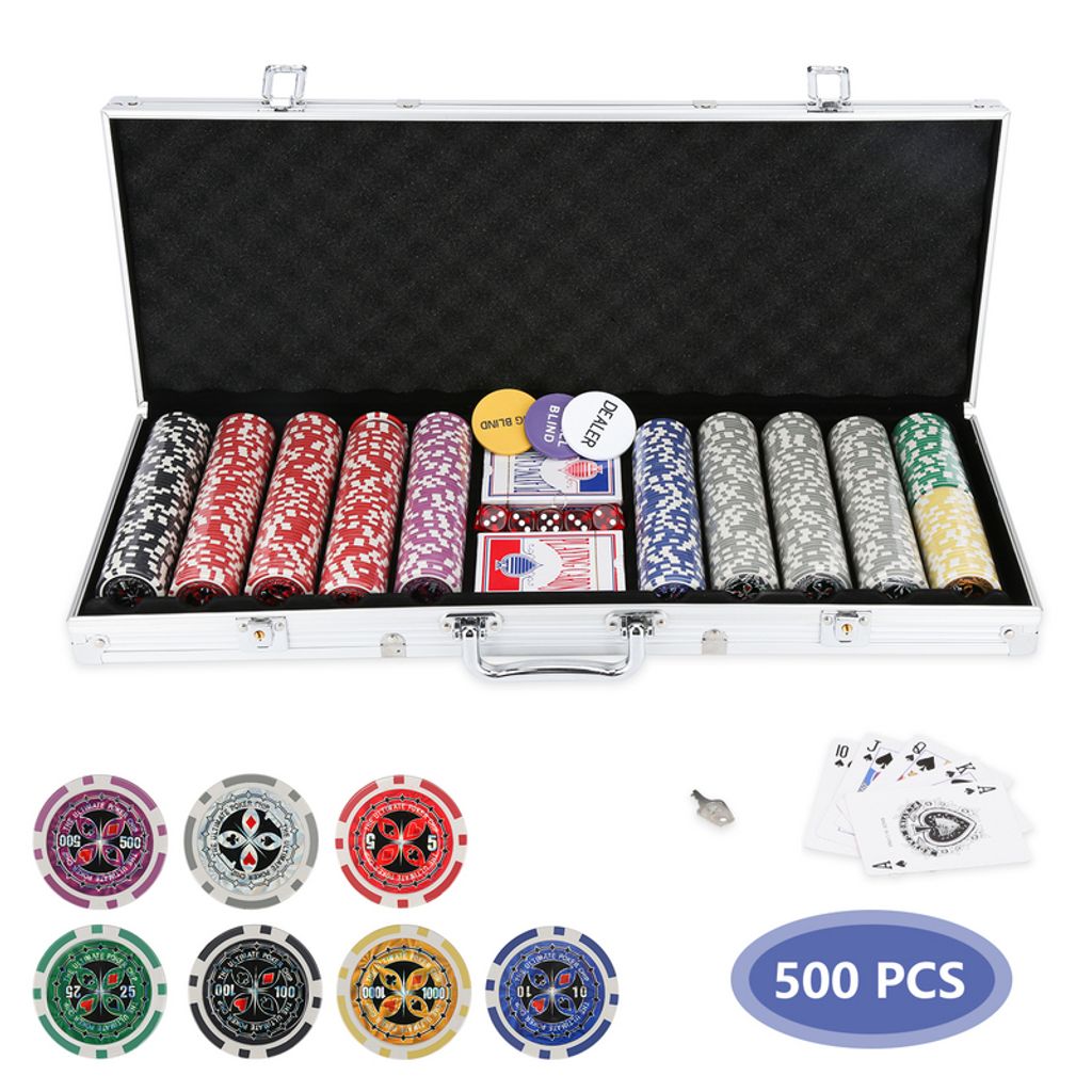 Pokerkoffer Laser Pokerset Poker 500 Poker-Chips Set Alu Koffer Schwarz Silber 