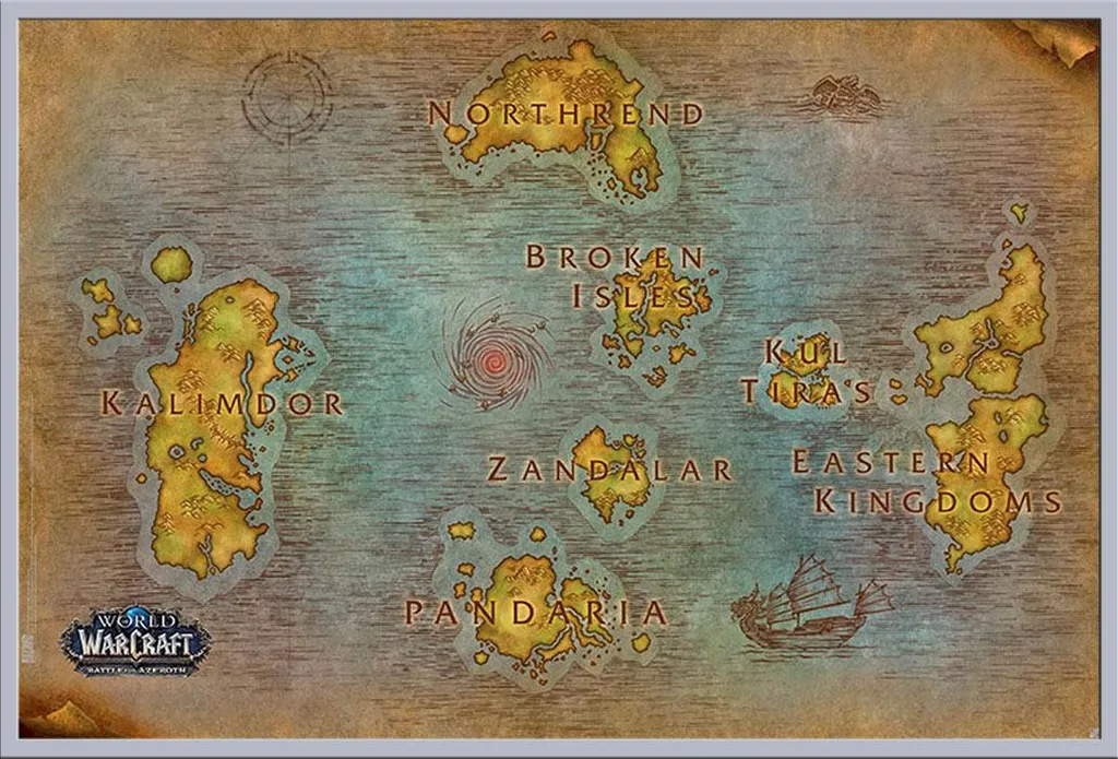 Poster World of Warcraft Encadré Argenté 61x91cm - Carte WoW avec Cadre