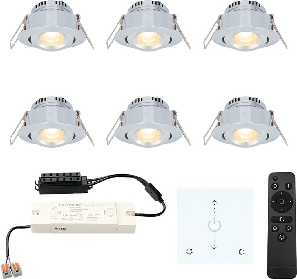 hoftronic 6x Granada Mini LED Einbaustrahler 12V 3W 200lm 2700K IP44 Aluminium