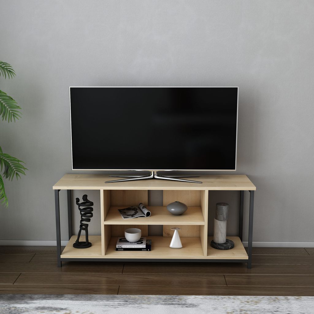 Skye Decor, Rinaldo - Black, Oak, Fernsehtisch, Schwarz, 100 % MELAMINBESCHICHTETE SPANPLATTEN, 120 x 35 x 50,8 cm