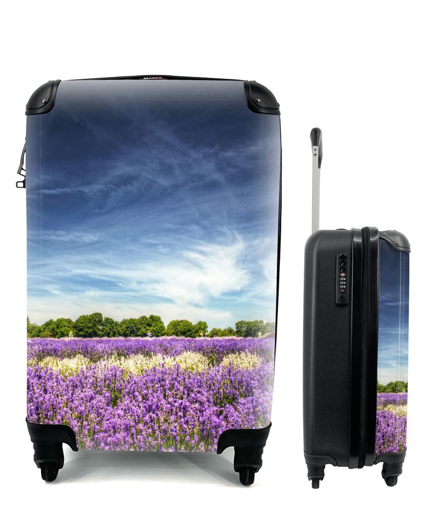 MuchoWow Koffer Handgepäck Trolley Rollkoffer Kleine Reisekoffer mit 4 Rollen - Lila und weiß blühender Lavendel auf einem Feld - Cabin Size <...