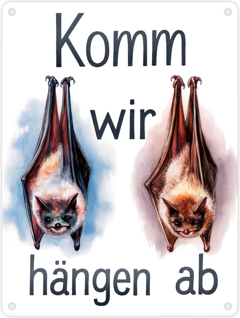 Fledermäuse - Komm, wir hängen ab Metallschild in 15x20 cm
