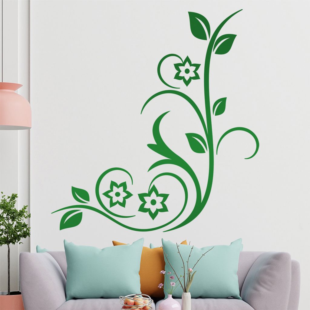 Sternen - Blüten - Pflanze Wandtattoo in 6 Größen - Wandaufkleber Wall Sticker - Dekoration, Küche, Wohnzimmer, Schlafzimmer, Badezimmer