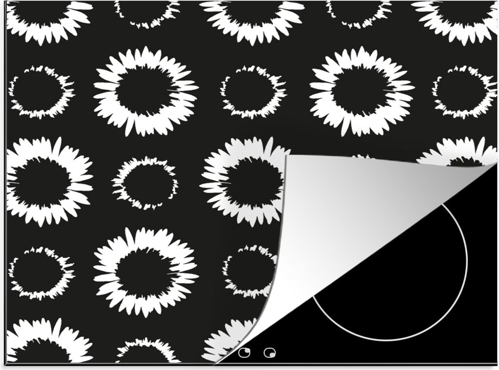 KitchenYeah© Herdabdeckplatte Blumen - Muster - Schwarz , Produktbild 