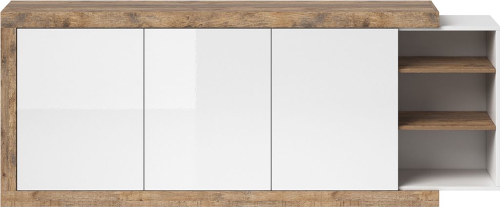 Sideboard Samdal Eiche Nb. SYLT-83, mit Absetzungen in weiß Hochglanz, B/H/T: ca. 220/85,7/40 cm