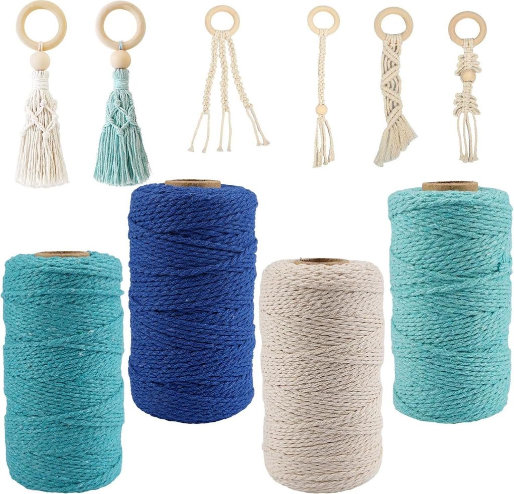 4 Stück Makramee Garn 2mm X 200m - 100% Natürliches Baumwollgarn - Boho Dekoration Makramee Baumwollgarn - Baumwollhandwerksschnur - Makramee Gar...