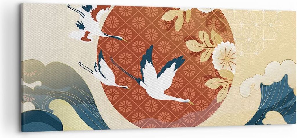Bild auf Leinwand - Leinwandbild - Einteilig - Reiher Sonne Meer - 120x50cm - Wand Bild - Wanddeko - Wandbilder - Leinwanddruck - Bilder - Wanddeko...