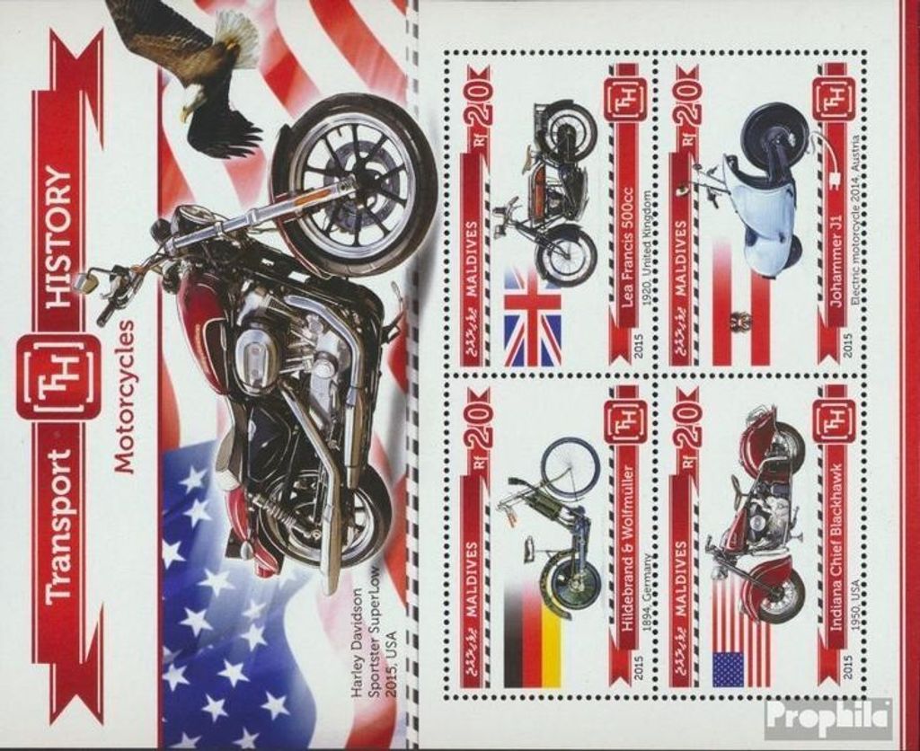 Briefmarken Malediven 2015 Mi 5495-5498 Kleinbogen (kompl. Ausg.) postfrisch Motorräder