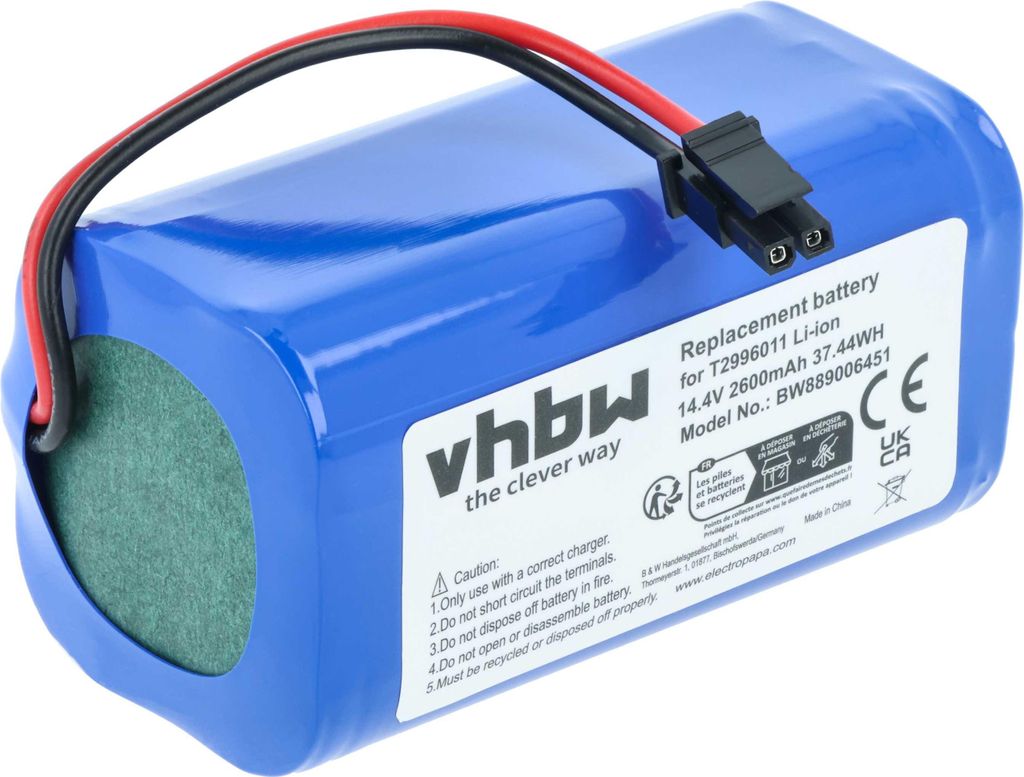 vhbw Akku kompatibel mit Ultenic T10 Elite Saugroboter (2,6 Ah, 14,4 V, Li-Ion)