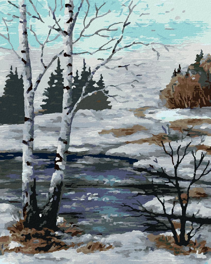 Zuty - Malen nach Zahlen - BIRKEN IN DER WINTERLANDSCHAFT, 40x50 cm, ohne Keilrahmen