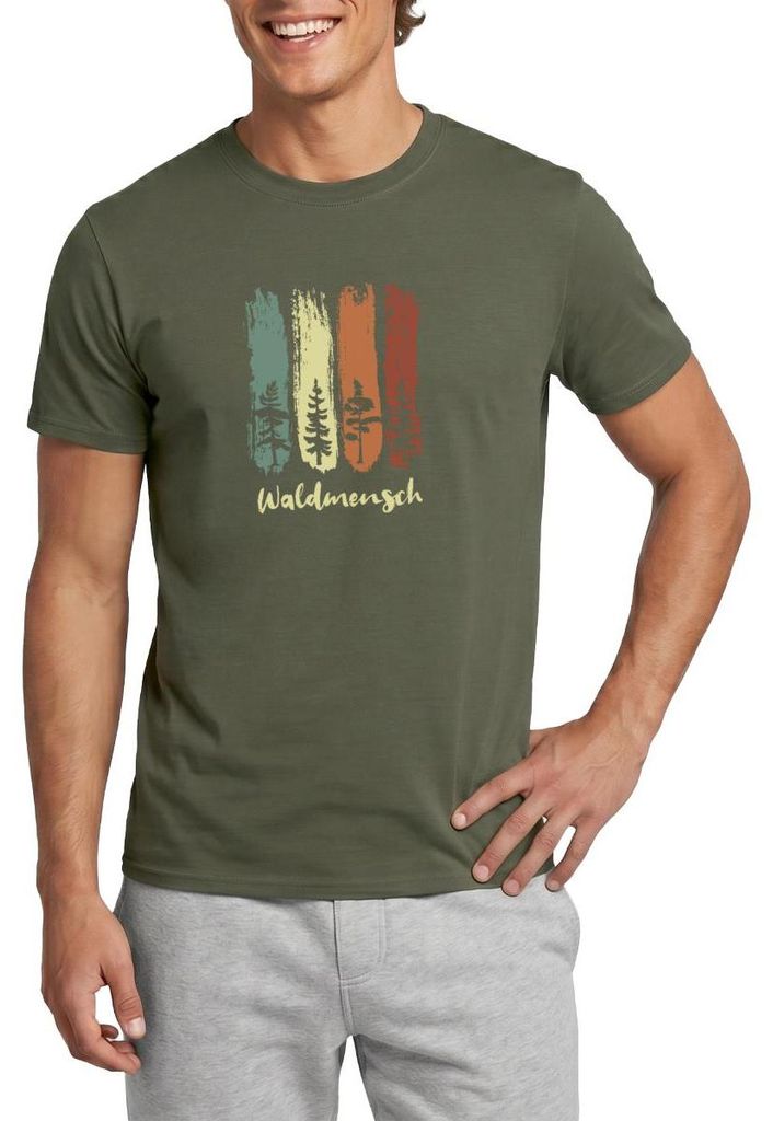 Spreadshirt Waldmensch im Wald Outdoor Design Männer T-Shirt, 3XL, Militärgrün