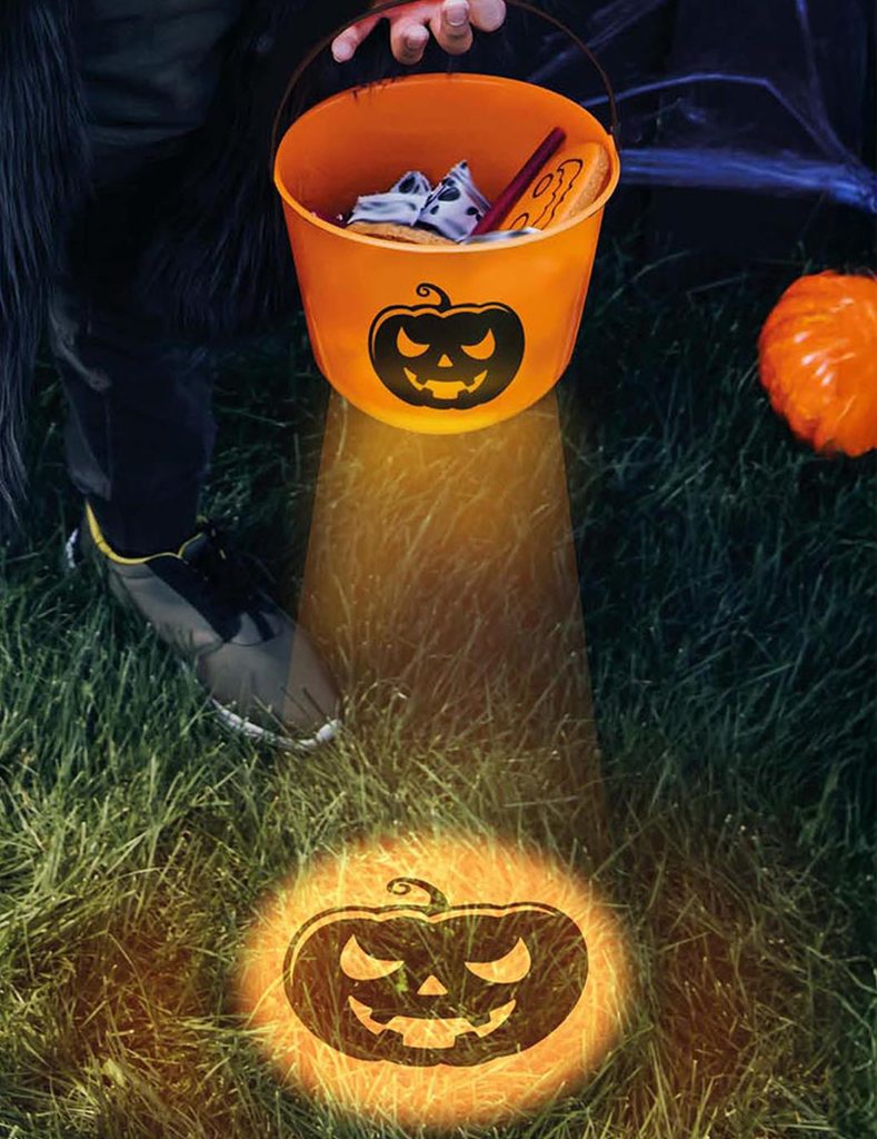 Leuchtender Bonbon Eimer Kürbis Halloween Süßigkeiteneimer 15 x 20cm -