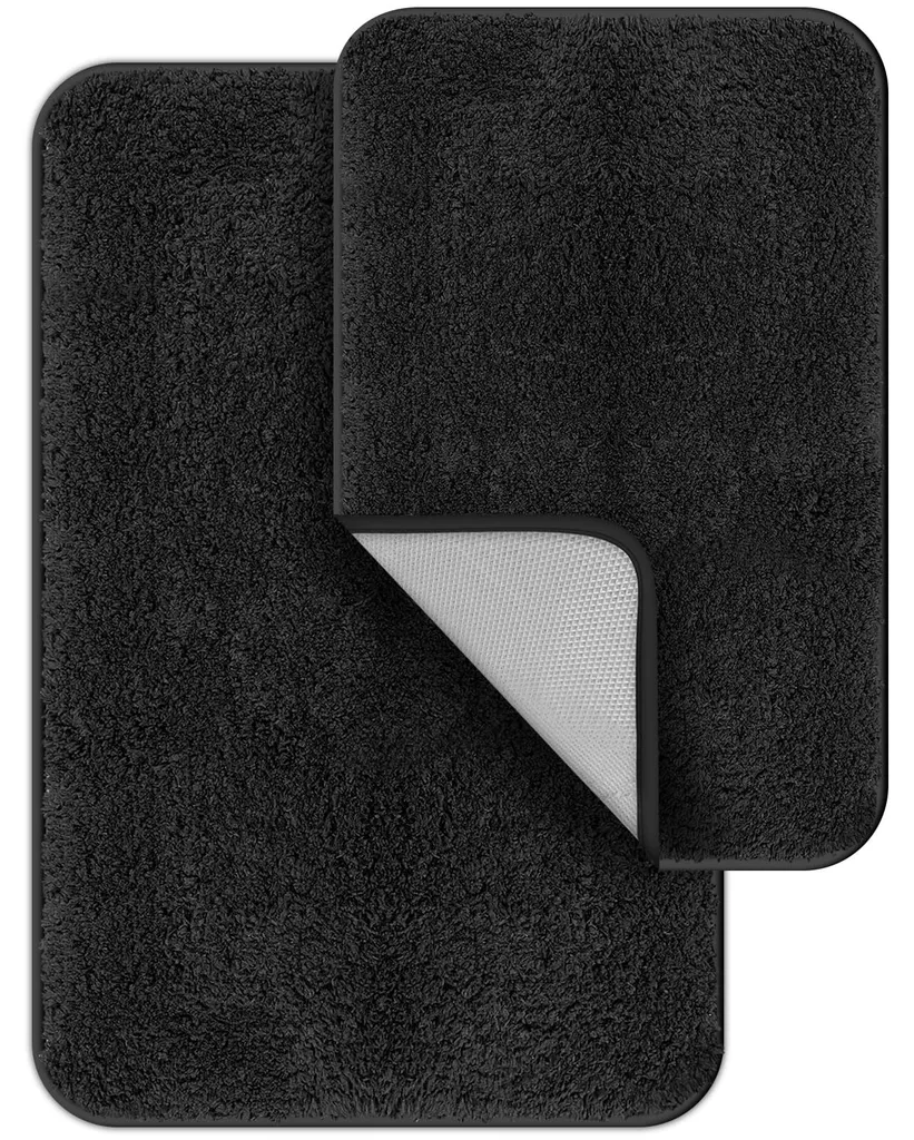 Tapis de Bain Tufté Très Doux Noir - Lot de 2 Antidérapant Séchage Rapide