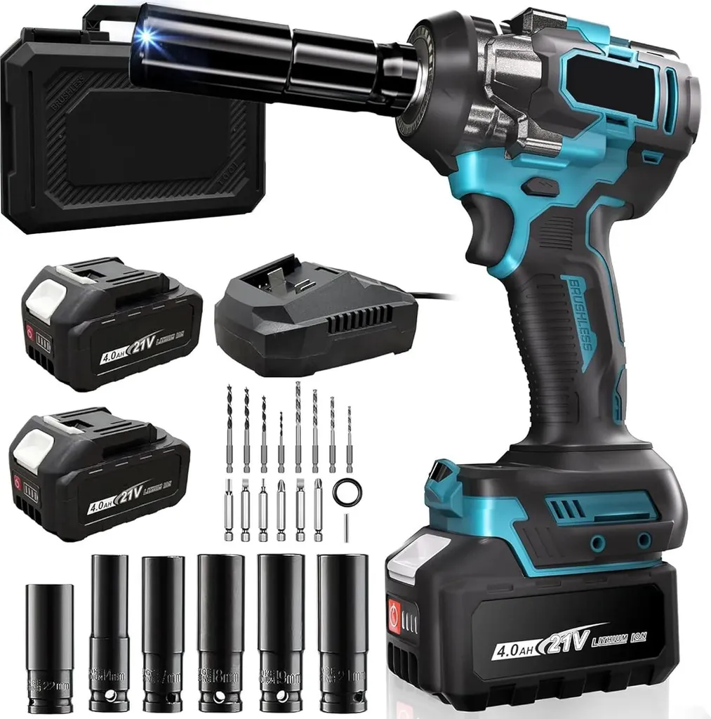 Visseuse à chocs sans fil 1/2 pouce 1000Nm moteur Brushless avec 2 batteries