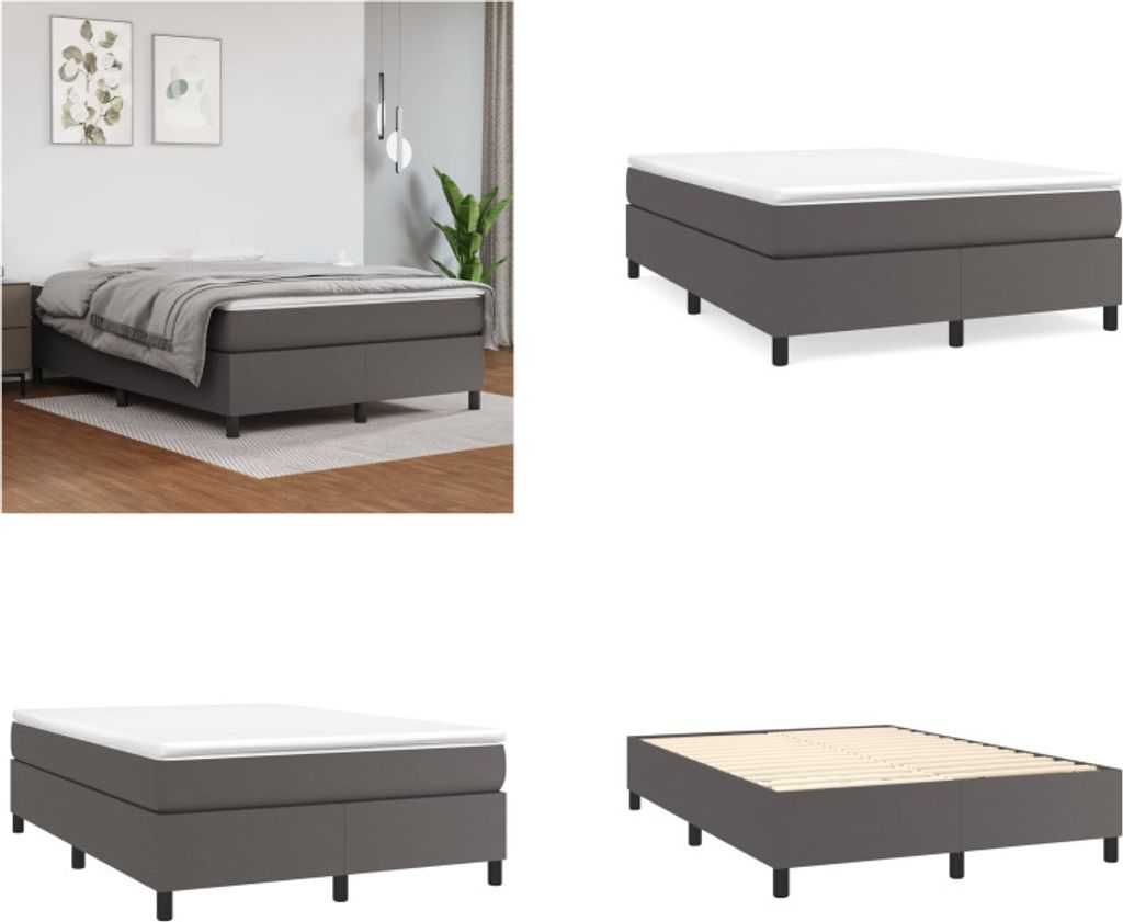 vidaXL Boxspringbett Grau 140x200 cm Kunstleder - Boxspringbett - Boxspringbetten - Bett - Schlafzimmermöbel