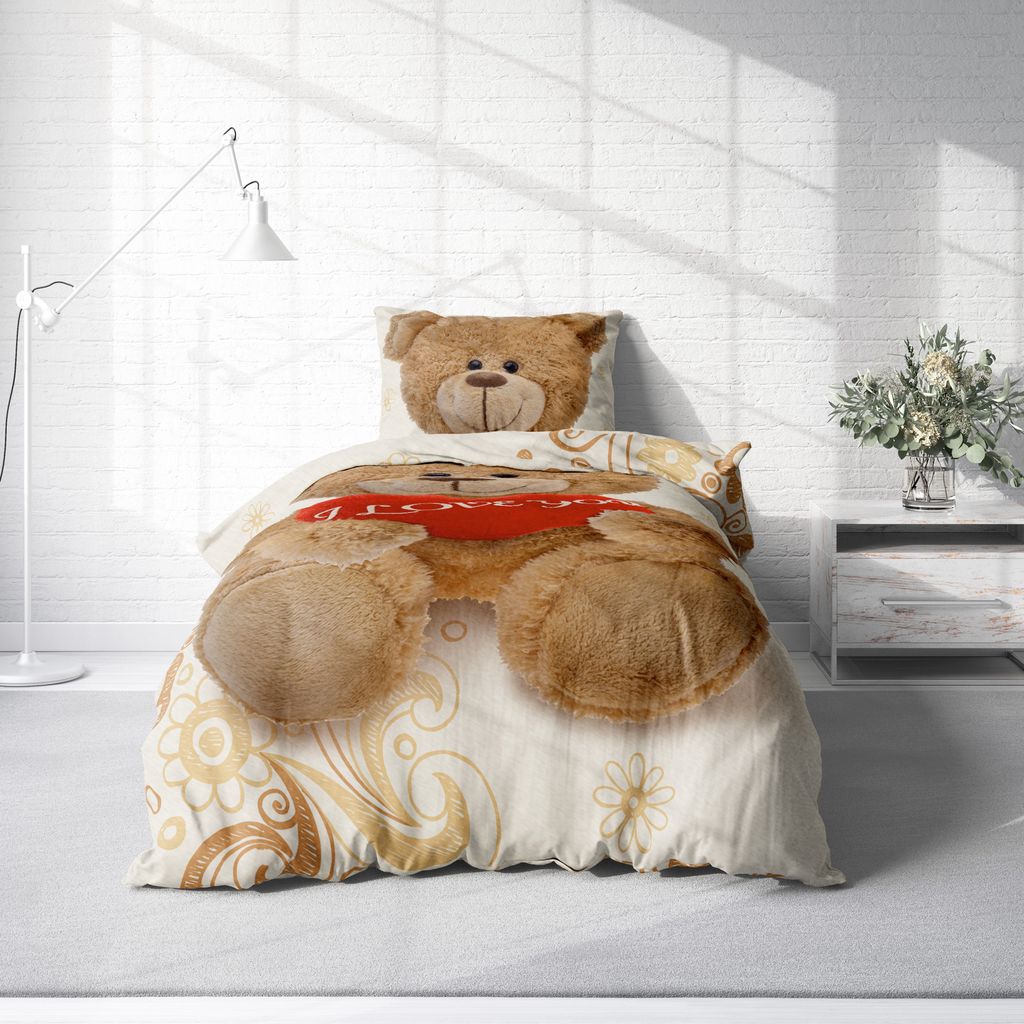 One-home 4 Teilig Bettwäsche 135x200 Cm Winter Eule Beige Natur Warm Flausch Thermofleece