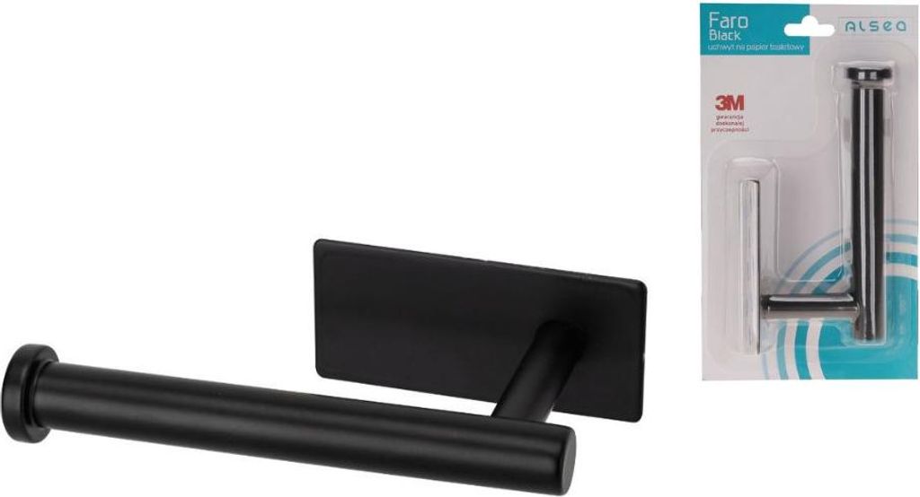 FARO BLACK Toilettenpapierhalter aus Stahl, schwarz, selbstklebend, mit 3M-Klebeband, pulverbeschichtet