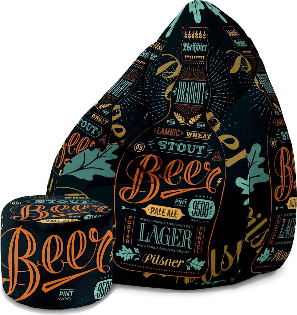 Dreamroots Bean Bag 80x80x120cm Sitzsack mit Lehne und Hocker und Bezug Sitzkissen Boden Chill Sack Bubibag Sitzsack Black Beer