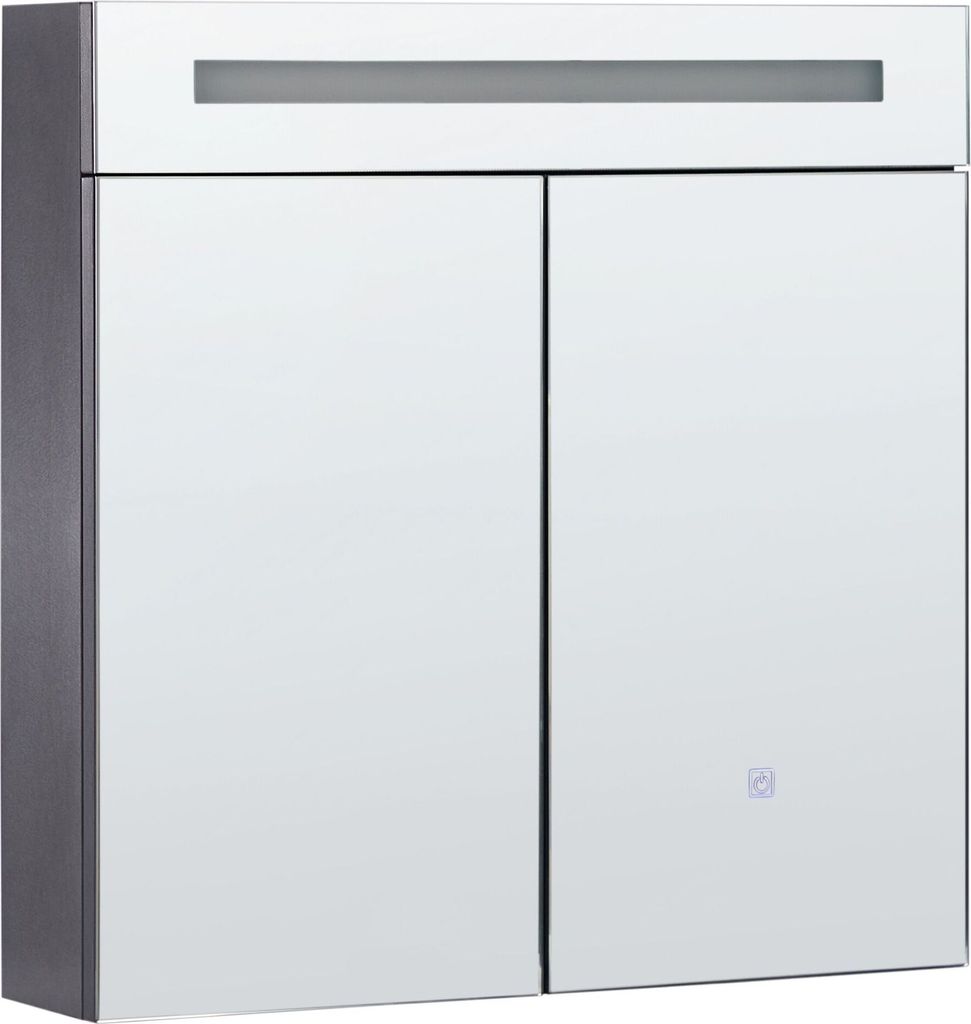 BELIANI Bad Spiegelschrank Schwarz Sperrholzplatte 2 türig 60 x 60 cm mit LED-Beleuchtung Fächern Wandeinbau Modern Trendy Badezimmer Möbel