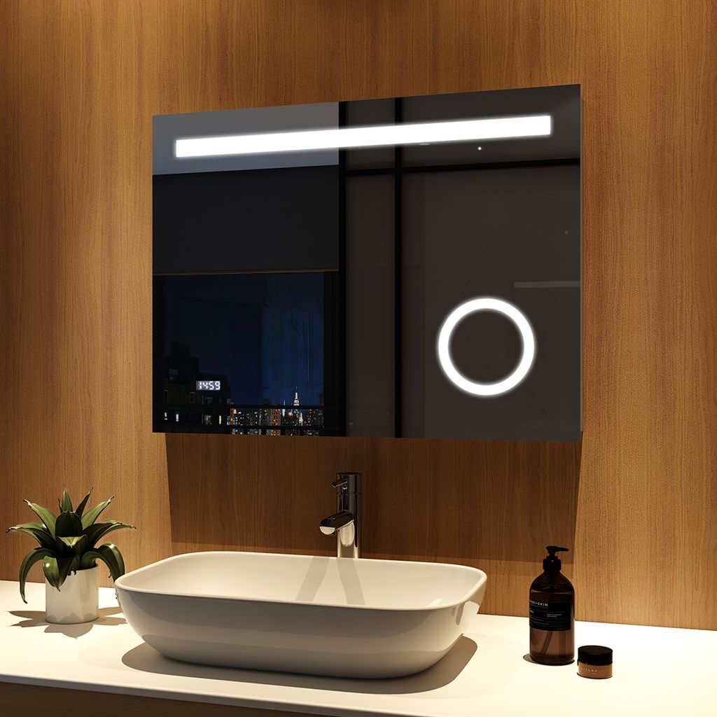 UHR SCHALTER Badspiegel mit LED Beleuchtung Wandspiegel Lichtspiegel BLUETOOTH 