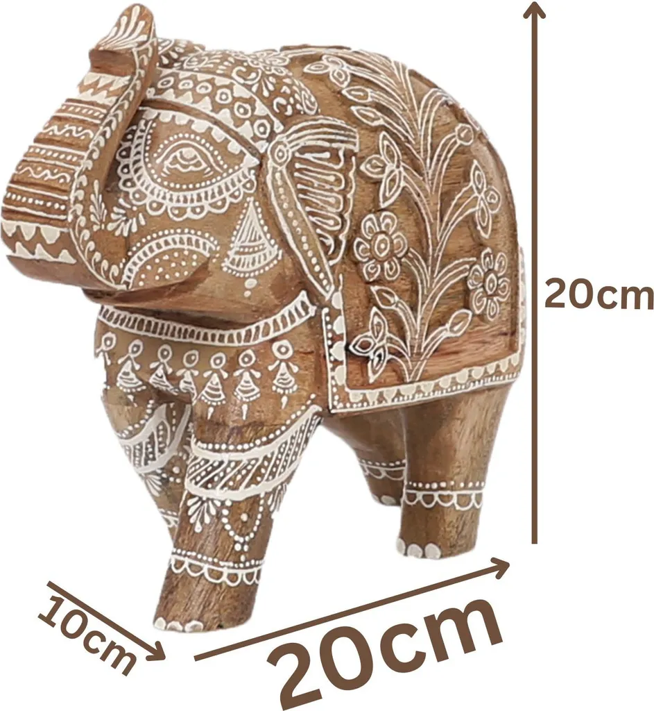 Statue Éléphant en Bois Décorative 20cm Style Boho Chic de Printemps - 8