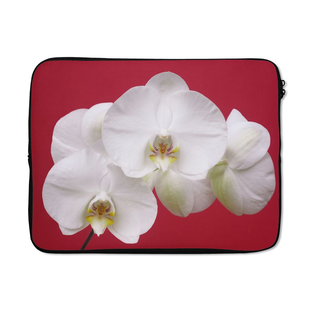 MuchoWow Laptop Hülle 17 Zoll Laptoptasche Weiße Orchidee auf Rot - Zipper - Schutzabdeckung