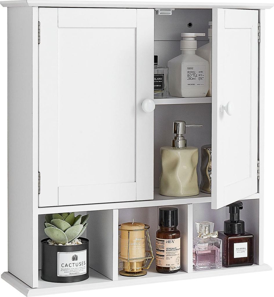 VEVOR Badezimmer Wandschrank Medizinschrank mit 2 Türen & verstellbaren Regalen, Aufbewahrungsschrank über der Toilette zur Wandmontage, Hängesc...