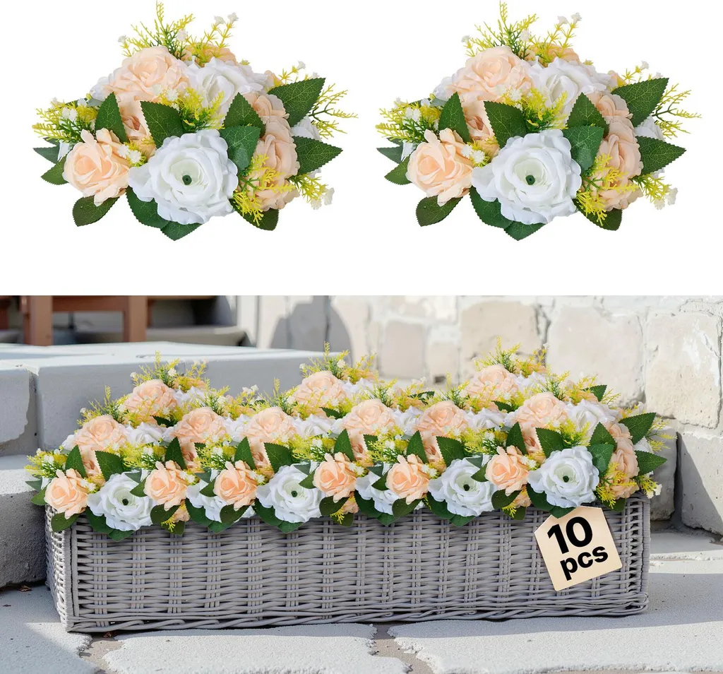 VEVOR 10 Boules de Roses Artificielles 24x24cm Champagne et Blanches