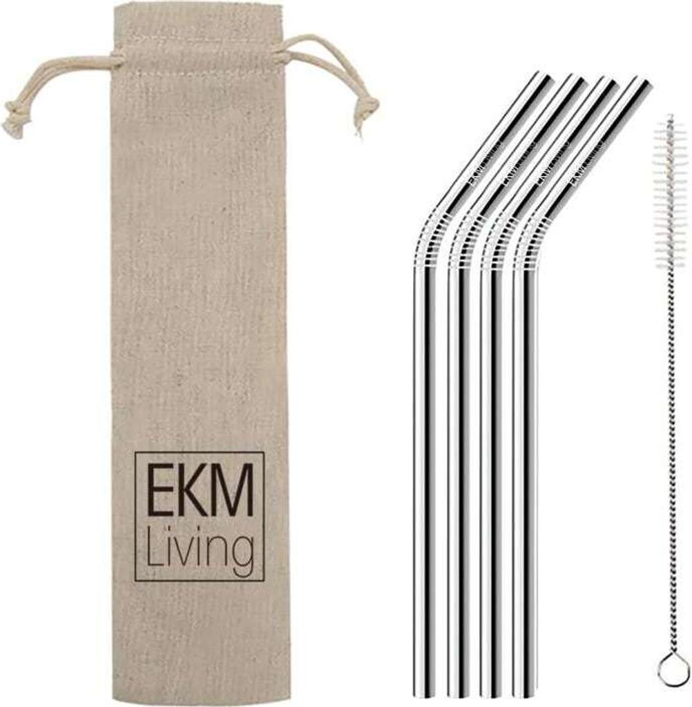 Edelstahl Strohhalme 4er Set Silber gebogen,Trinkhalme, bruchfest, wiederverwendbar, spülmaschinengeeignet, plastikfrei, von EKM Living GmbH