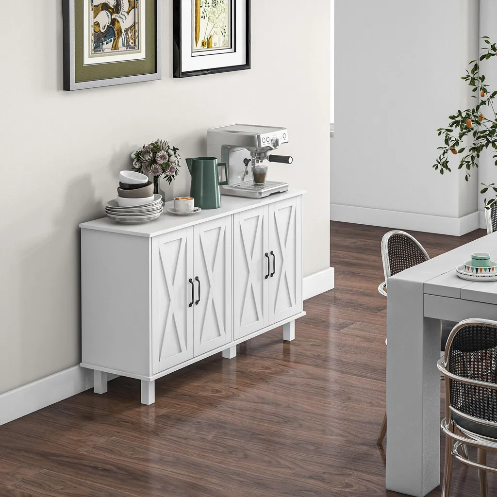 Buffet 4 portes blanc style campagne - Rangement bas avec étagères modulables - 10