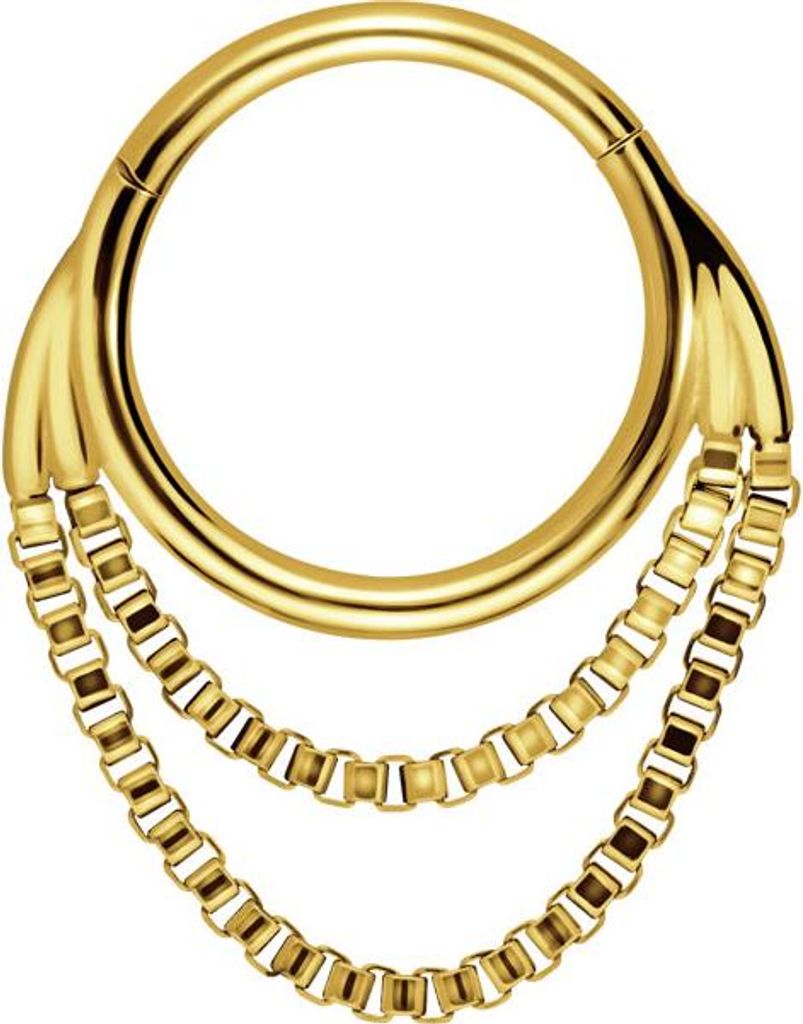 Ohrpiercing, Nasenpiercing, Septum Piercing Chirurgenstahl Segmentring Clicker 2 KETTEN Gold Innendurchmesser: 10 mm